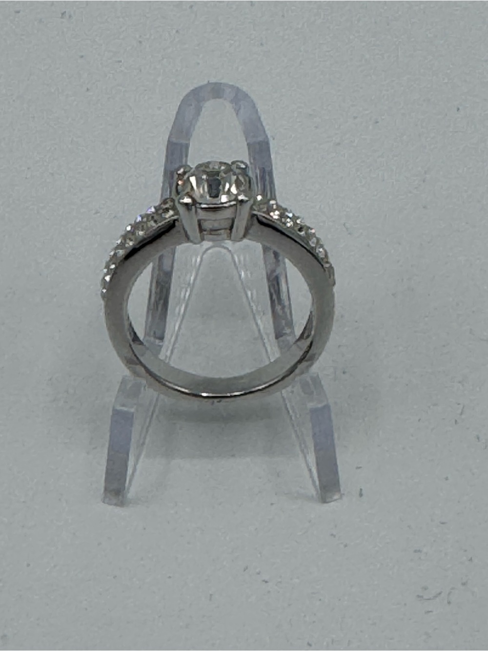 Swarovski Silver Tone  Clear Crystal Halo Engagement Ring